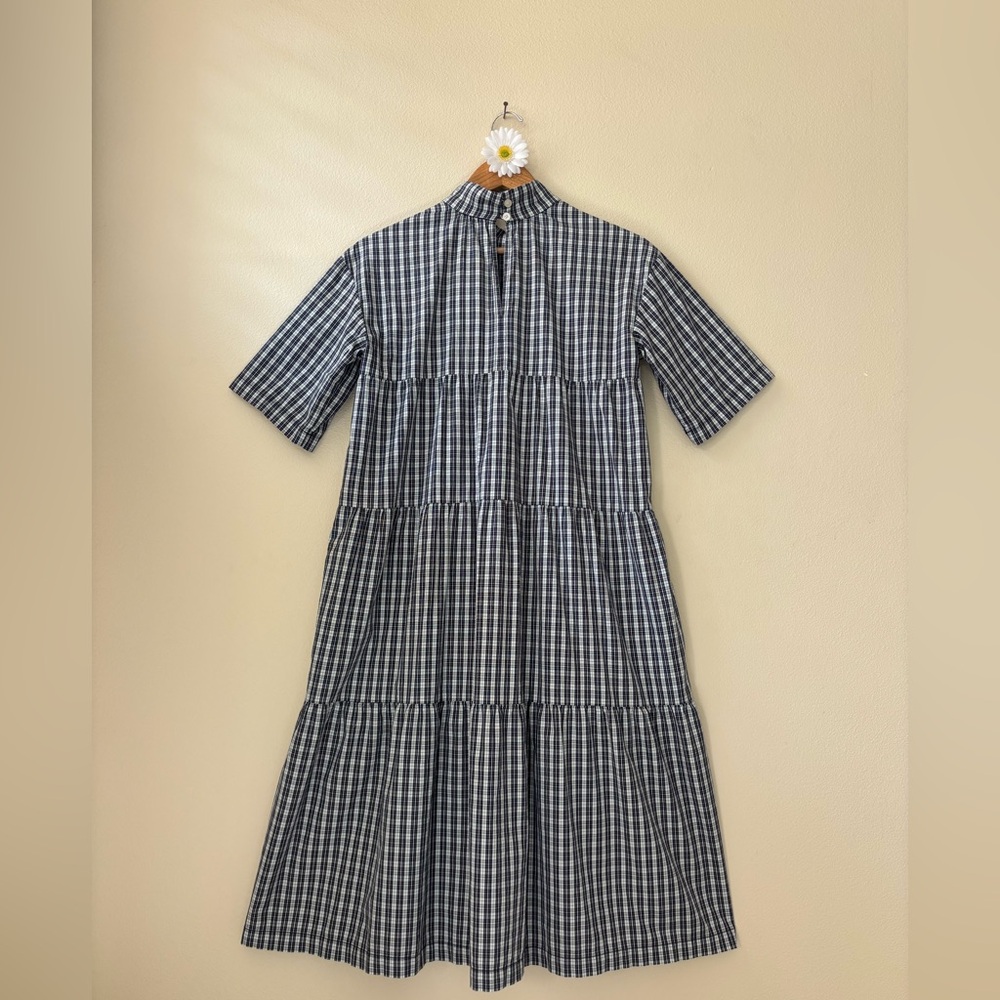 Everlane tiered mock neck dress in ice blue plaid. - Picture 5 of 6